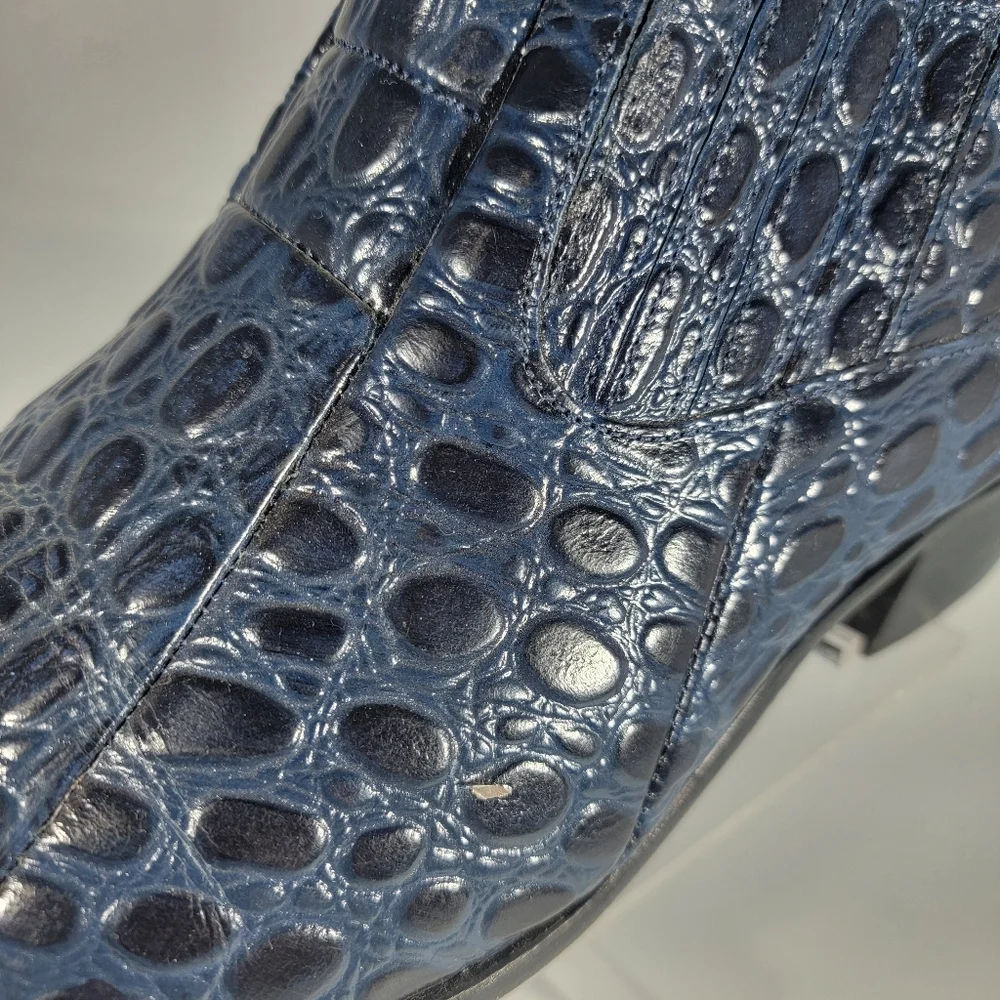 Stacy Adams Sandoval Navy Croco Print Leather Cuban Heeled Boots Men's Size 12W